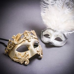 Silver Roman Greek Emperor & White Feather Women Mardi Gras Dance Party Eye Mask